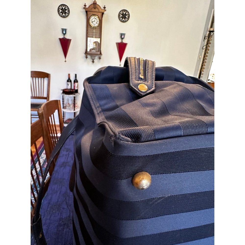 Valentino Garavani Leather & Nylon Navy Striped Travel Bag - Picture 10 of 16